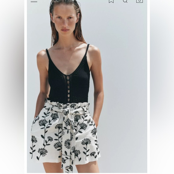 ZARA EMBROIDERED PAPER BAG BERMUDA SHORTS